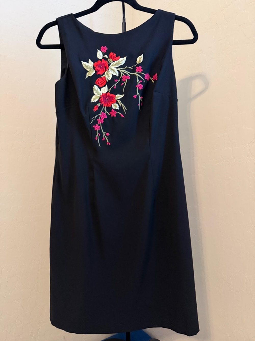 CDC Black Midi Dress with Red Floral Embroidery